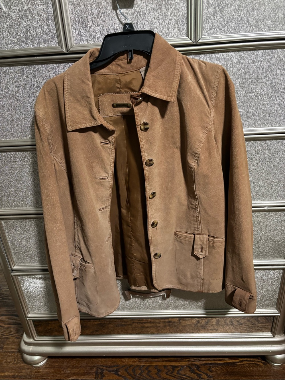 Classic Women's Tan Suede Button-Up Leather Jacket